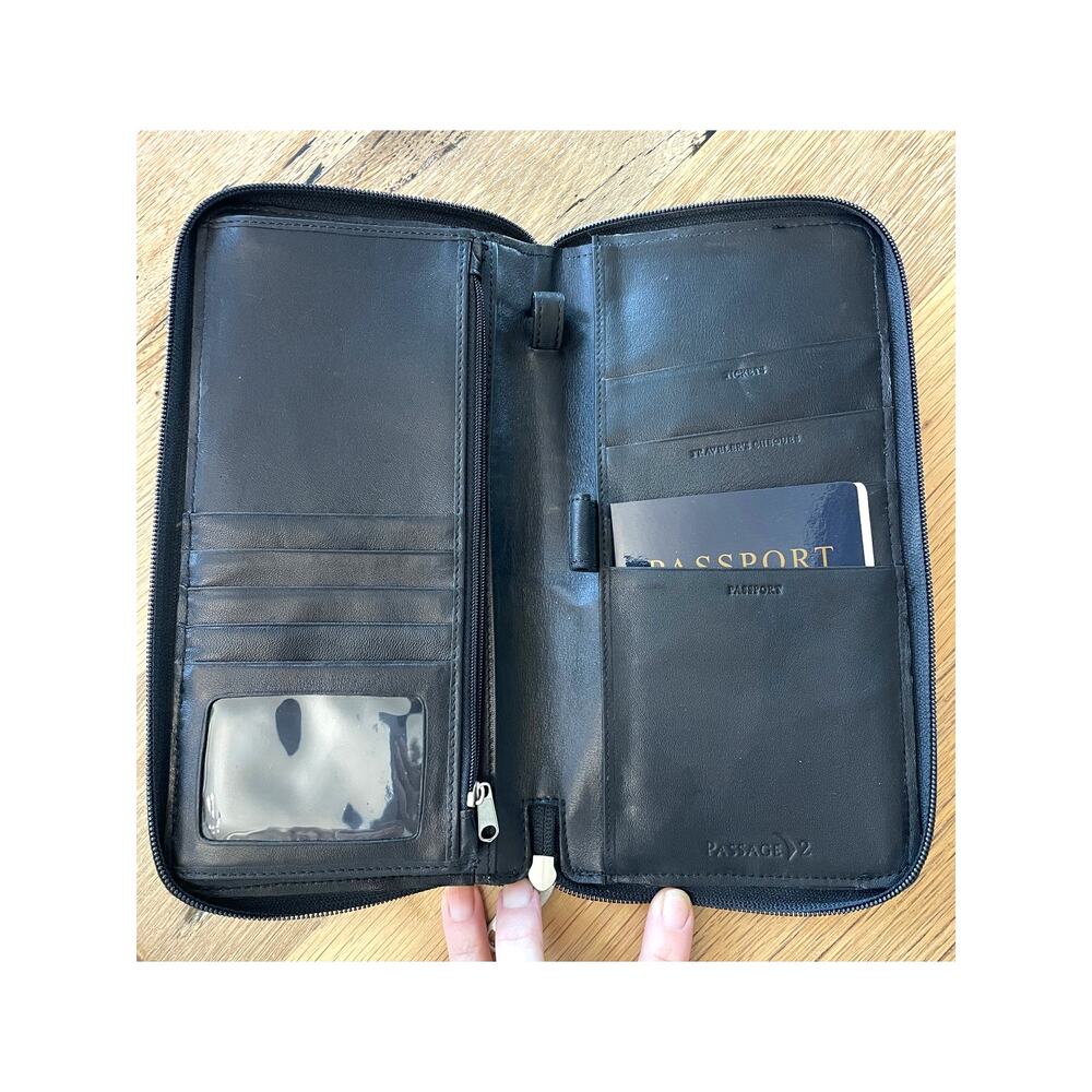 Passage 2 Zip Around Passport Wallet/Organizer Black Cowhide 9.25"x4.5"
